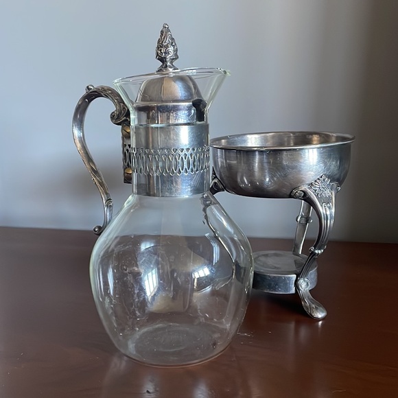 Vintage Raimond Silver Plate Italian Glass Tea Coffee Carafe - Picture 5 of 9